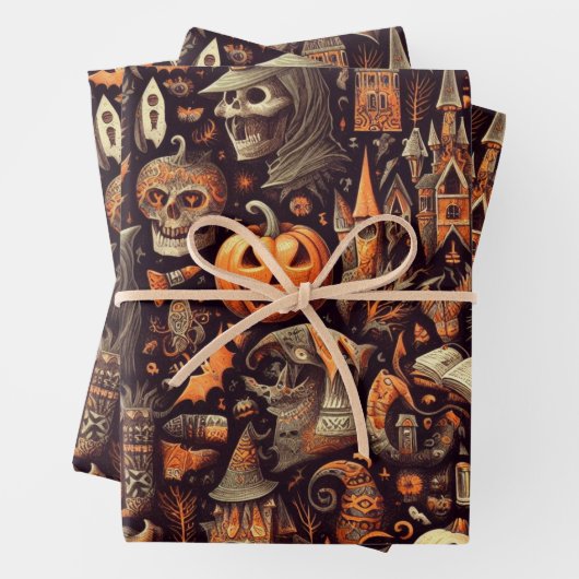 Spooky Halloween Ghost Pattern Schwarz Geschenkpapier Set (Beispiel)