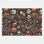 Spooky Halloween Ghost Pattern Schwarz Geschenkpapier Set (Vorderseite 3)