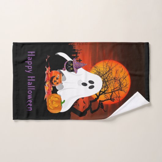 Spooky Halloween Ghost Pumpkin Kat Handtuch (Handtuch)