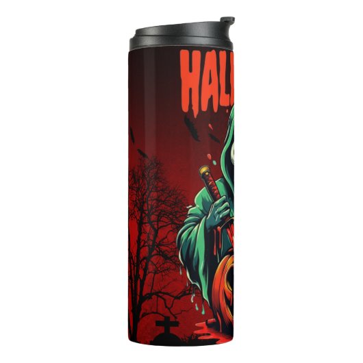 Spooky Halloween Ghost Pumpkin Thermal Mug Tumbler Thermosbecher (Nach links gedreht)