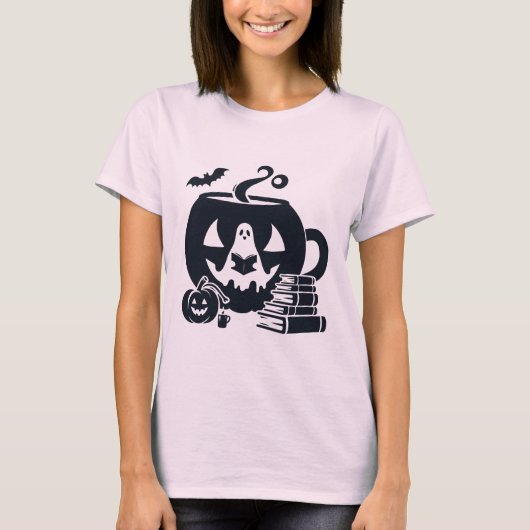 Spooky Halloween Ghost Reading mit Pumpkin T-Shirt (Vorderseite)