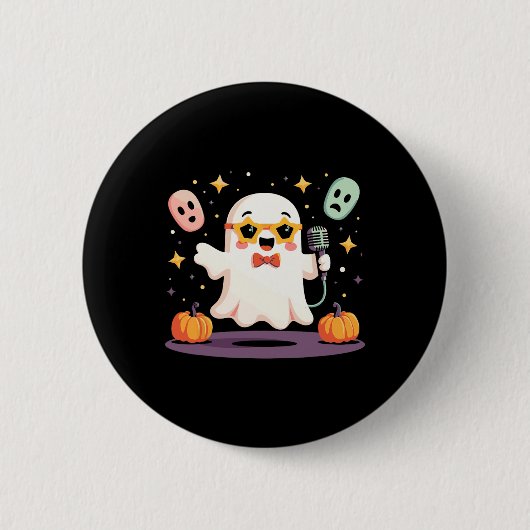 Spooky Halloween Ghost Sängerin Star mit Mikrofon Button (Vorderseite)