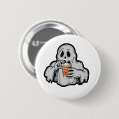 Spooky Halloween Ghost Sippin Pumpkin LatFall Button (Vorne & Hinten)