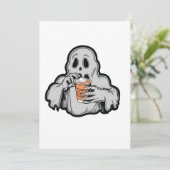 Spooky Halloween Ghost Sippin Pumpkin LatFall Einladung (Stehend Vorderseite)