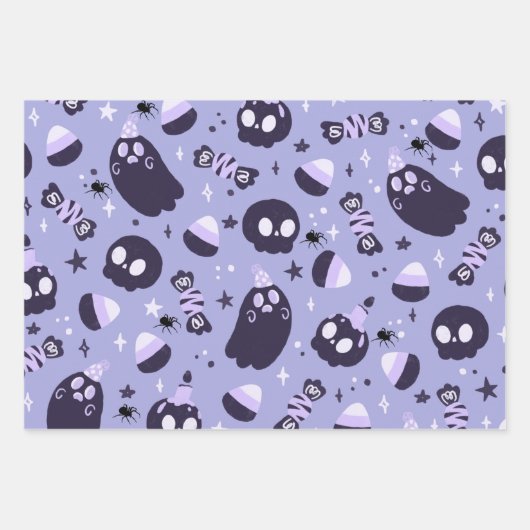 Spooky Halloween Ghost, Skulptur, Bonbons, Lila Geschenkpapier Set (Vorderseite)