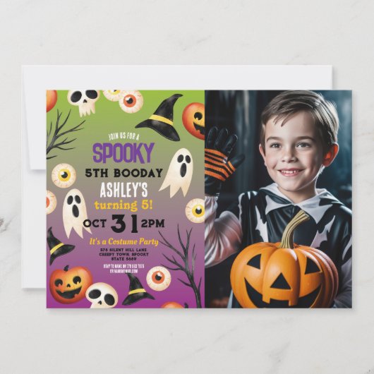 Spooky Halloween Ghosts Geburtstagskinder-Foto Einladung (Vorderseite)