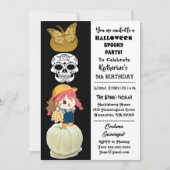 Spooky Halloween Girl Gold Pumpkins Party Einladung (Vorderseite)