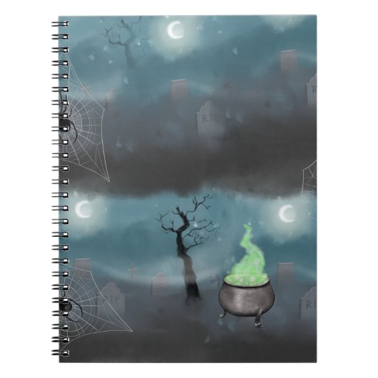 Spooky Halloween Grave Yard und Spider Webs Wrapp Notizblock (Vorderseite)