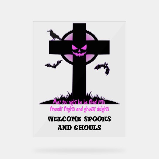 Spooky Halloween Graveyard Cross Acrylschild (Vorderseite)