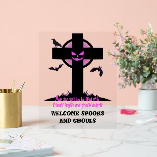 Spooky Halloween Graveyard Cross Acrylschild (Hochzeit)
