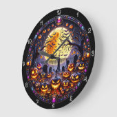 Spooky Halloween Graveyard Jack-o'-Lanterns Große Wanduhr (Winkel)