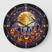 Spooky Halloween Graveyard Jack-o'-Lanterns Große Wanduhr (Vorderseite)