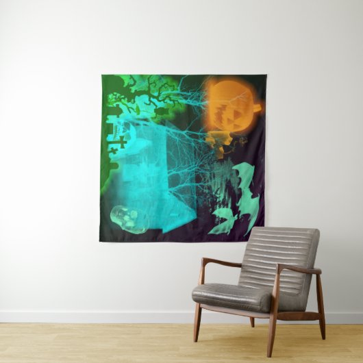 Spooky Halloween Graveyard Wandteppich (Beispiel (Horizontal))