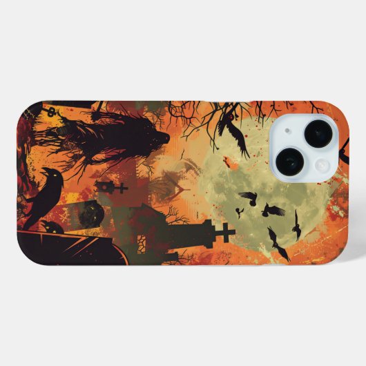 Spooky Halloween Graveyard Zombie Raven Skeleton Case-Mate iPhone Hülle (Rückseite (Horizontal))