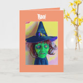 Spooky Halloween Green-Hexe-Gesichtskarte Karte (Gelbe Blume)