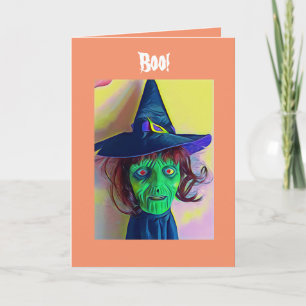 Spooky Halloween Green-Hexe-Gesichtskarte Karte
