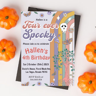 Spooky Halloween Groovy Rainbow 4. Geburtstag Part Einladung