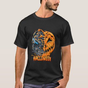 Spooky Halloween Half Pumpkin Halbschädel T-Shirt