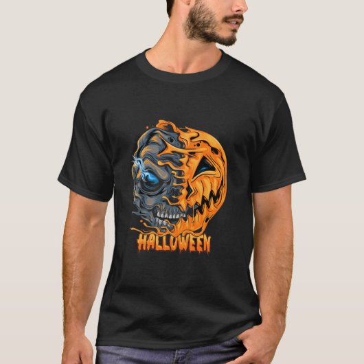 Spooky Halloween Half Pumpkin Halbschädel T-Shirt (Vorderseite)