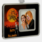 Spooky Halloween Halten Sie Ihr Foto für Ihre Fami Rahmen-Ornament Silber (Rechts)