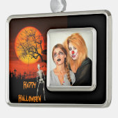 Spooky Halloween Halten Sie Ihr Foto für Ihre Fami Rahmen-Ornament Silber (Links)
