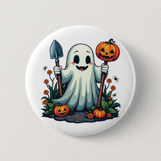 Spooky Halloween Herbstgartengürtel Pumpkin Button (Vorderseite)