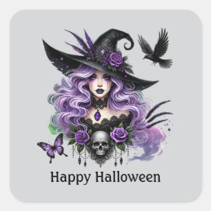 Spooky Halloween Hexe anpassbar Quadratischer Aufkleber
