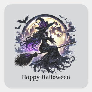 Spooky Halloween Hexe anpassbar Quadratischer Aufkleber