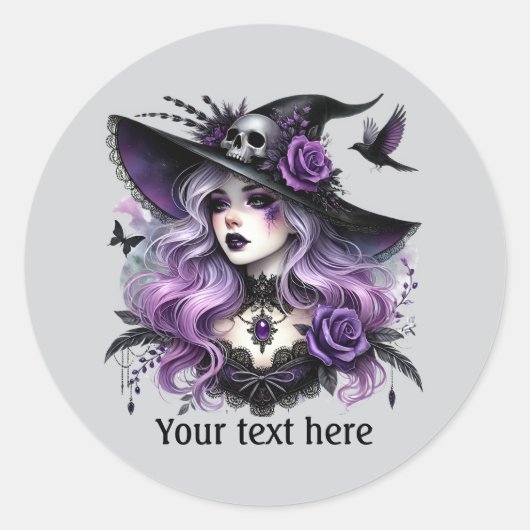 Spooky Halloween Hexe anpassbar Runder Aufkleber (Vorderseite)