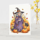 Spooky Halloween Hexe Karte (Gelbe Blume)