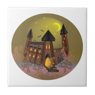 Spooky Halloween Hexenhaus und Vampirschloss Fliese