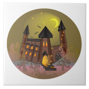 Spooky Halloween Hexenhaus und Vampirschloss Fliese