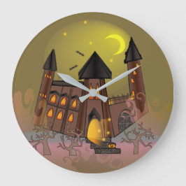 Spooky Halloween Hexenhaus und Vampirschloss Große Wanduhr