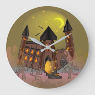 Spooky Halloween Hexenhaus und Vampirschloss Große Wanduhr