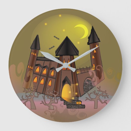 Spooky Halloween Hexenhaus und Vampirschloss Große Wanduhr (Vorderseite)