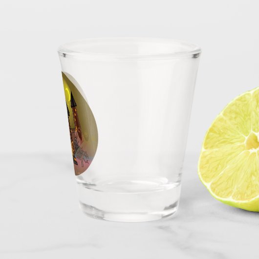 Spooky Halloween Hexenhaus und Vampirschloss Schnapsglas (Rechts)