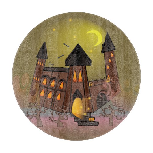 Spooky Halloween Hexenhaus und Vampirschloss Schneidebrett (Vorderseite)