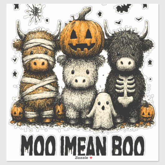 Spooky Halloween Highland Cow Aufkleber (Blatt)