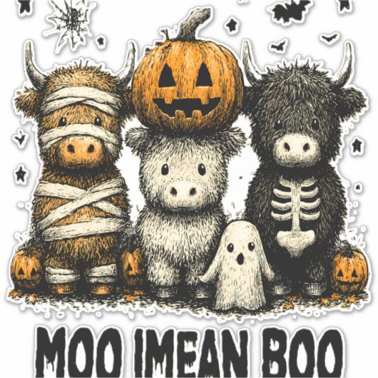 Spooky Halloween Highland Cow Aufkleber (Vorderseite)