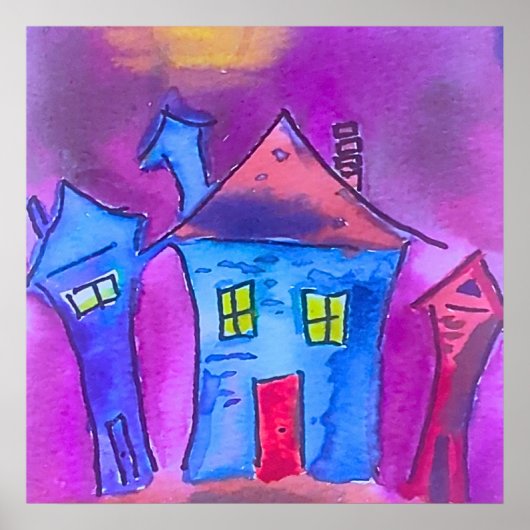 Spooky Halloween Houses Watercolor Poster (Vorne)