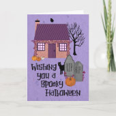 Spooky Halloween Hütte Friedhof Karte (Vorderseite)