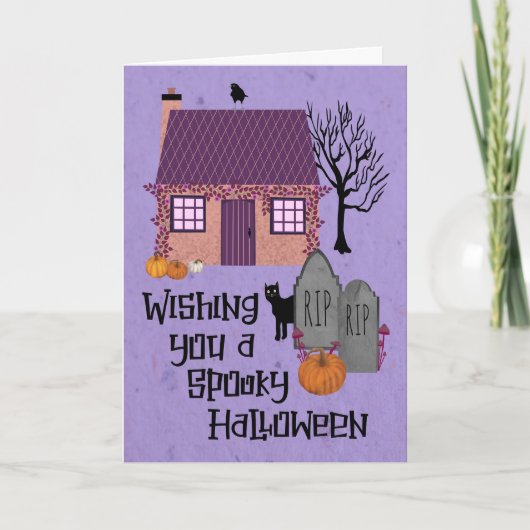 Spooky Halloween Hütte Friedhof Karte (Vorderseite)