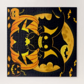 Spooky Halloween Illustration mit Bat Pumpki Puzzle (Horizontal)