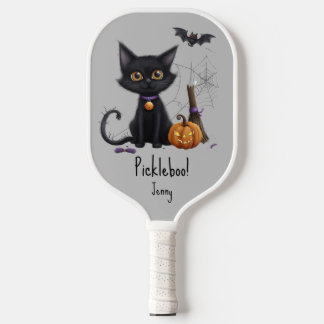 Spooky Halloween Jack-o-Lantern Pumpkin Black Cat Pickleball Schläger