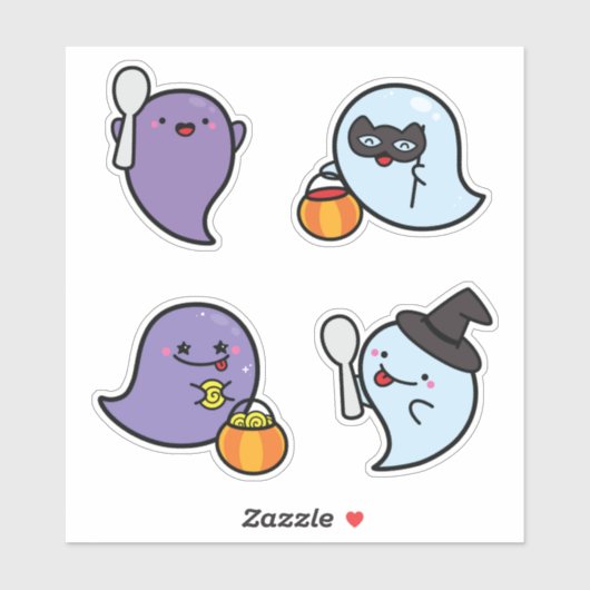 Spooky Halloween Kawaii Ghosts Sticker Pack (Blatt)