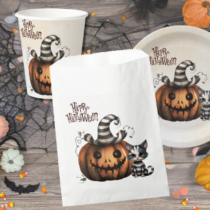 Spooky Halloween Kitten Black Striped Pumpkin Geschenktütchen