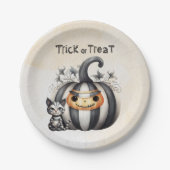 Spooky Halloween Kitten Black Striped Pumpkin Pappteller (Vorderseite)