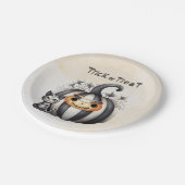 Spooky Halloween Kitten Black Striped Pumpkin Pappteller (Schrägansicht)