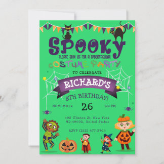 Spooky Halloween Kostüm Kinder Grüne Geburtstagspa Einladung