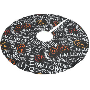 Spooky Halloween Kürbis Worte gekachelt Muster Polyester Weihnachtsbaumdecke